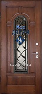 Входная дверь Дверь со стеклом и ковкой, с МДФ №9